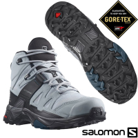 索羅門 SALOMON 女 X ULTRA 4 GTX 防水透氣耐磨中筒登山鞋(寬楦)_深礦灰/黑/藍