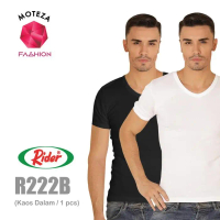 Kaos Dalam Oblong Pria T-Shirt - V Neck - RIDER R222B - Putih / Hitam Top Dewasa Nyaman Sport Bulat 