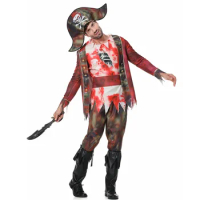Halloween Adult Cosplay Bloody Pirate Zombie Man Costume