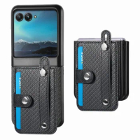 Solid Color Wrist Strap Phone Case For Motorola Razr 40 Ultra Moto Razr40+ Plus 2023 Folding Wallet Card Slot Leather Cover