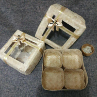 Besek Sekat 4 Mika pita - Besek Natural Besek Warna - Box Lebaran - Wadah snack katering