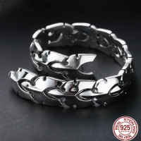 S925 Sterling Pure Silver Jewelry Width Centipede Shape Japan and South Korea Personality Hipster Man Bracelet Smooth
