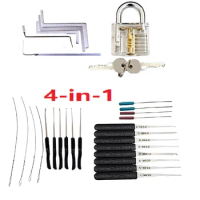 4in1 Unlocking Lock Pick Set Key Extractor Transparent Practice Padlocks Kit