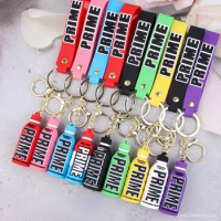 Cartoon Prime Hydration Drink Keychain For Women Soft Rubber Beverage Car Key Chains Bag Charms Couple Keyring Children Gift