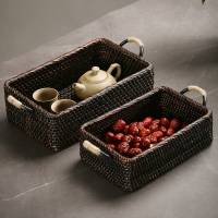 越南藤編水果籃儲物盒竹編創意家用茶幾雜物零食籃茶具收納筐果盤