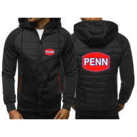 2024 Spring Autumn Men's Penn Fishing Reel Logo Printing High Street Popular Long Sleeve Zipper Hooded Comfortable Cotton Jacket