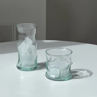 Irregular Twisted Whisky Cup Heat-Resistant Middle Ancient Light Blue Glass Rhum Beer Vodka Mug Cold