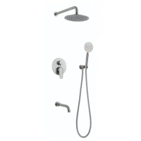 3 functions Lead-Free SUS304 Faucet Wall Mount Bathroom 8''-12'' Rainshower&amp; Handshower Shower Set Brushed Stainless ST02
