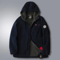 Hooded Jacket Stylish Men's Hooded Zipper Jacket Warm Plush Mid-length Coat with Pockets Ideal for Fall Winter Streetwear Men