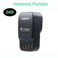 For Samsung A11 4-Port 34W Wall Charger AC Adapter USB Charging QC Chargerfor Samsung Galaxy S9+/Note8/Note FE/C5 Pro/ C7 Pro