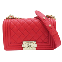 【二手名牌BRAND OFF】CHANEL 香奈兒【再降價】紅色 牛皮 BOY 20 肩背包 金扣
