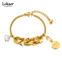 Fashion Stainless Steel Good Luck Tag Charm Bracelets For Women Girls Bohemia Pearl Chain &amp; Link Bracelet Jewelry B21097