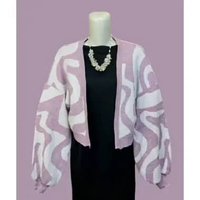 SWEATER RAJUT WANITA outer cardigan rajut komputer oversize motif abtrak crop Dusty Putih