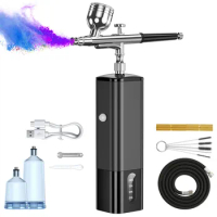 Portable Airbrush Kit with Dual-Action Airbrush Gun Mini USB Rechargeable Air Compressor 6 CC Cup 0.3mm Needle for Art Hobby