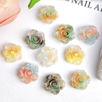 30PCS 14MM 3D Acrylic Flower Nail Art Charms Accessories Luminous Camellia With Gold Foil Nails Decoration Supplies Materials