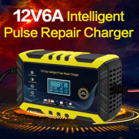 12/24V Fully Automatic Car Battery Charger 8A 6A Pulse Repair LCD Battery Charger for Car Motorcycle Lead Acid Battery Agm Gel