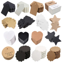 50Pcs/100Pcs Thank You Handmade Gift Tags Kraft Paper Hang Tag Label Cards for Wedding Birthday Christmas Party Decorations