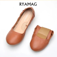 RYAMAG Women Flats Ballet Shoes Boat Shoes Leather Breathable Moccasins Women Boat Shoes Ballerina Ladies Casual Shoes Loafers