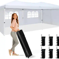 10x20 Canopy Tent Heavy Duty Pop Up Canopy with 4 Sidewalls Commercial Pop Up Gazebo with Wheeled Bag 6 Sandbags Outdoor Tent Ca