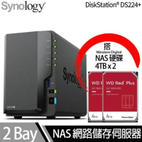 Synology群暉科技 DS224+ NAS 搭 WD 紅標Plus 4TB NAS專用硬碟 x 2