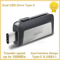 Sandisk Flash Drive Dual OTG USB3.1 Type-C Pendrive 256GB 128GB 64GB Pen Disk USB Stick Dual Drive For iPhone 15 Plus/Pro/Max PC