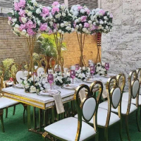 hotel furniture marble top rectangle stainless steel metal wedding dining table gold dinner table set dining room
