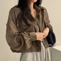 Kemeja Korduroi Wanita Gaya Korea Retro Longgar Kasual Atasan Kemeja Lengan Panjang L cokelat
