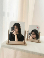 化妝鏡 ins簡約木質化妝鏡子旋轉簡約桌面化妝鏡台式學生宿舍鏡子梳妝台