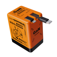 ที่ชาร์จเร็ว 120W ที่เข้ากันได้กับ W&O 2-in-1 GaN พร้อมสาย Type-C และสาย lightning ที่สามารถเก็บได้
