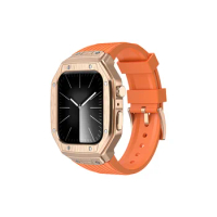 For Apple Watch 6/7/8/9/SE Metal Case Conversion Richard style iwatch Band 44/45MM Silicone Band