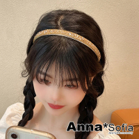 【AnnaSofia】韓式髮箍髮飾-鑽鍊晶珠 現貨(香檳金系)
