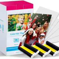 Compatible Canon KP-108IN 3 Color Ink 180 Sublimation Photo Paper 4*6" (100*148mm) for Canon Selphy CP1300 CP1200 CP900 Printer