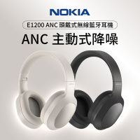 【NOKIA 】ANC主動降噪無線藍牙耳機 耳罩式 摺疊頭戴 大動圈 E1200 ANC-黑色