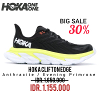 HOKA CLIFTON EDGE ANTHRACITE / EVENING PRIMROSE RUNNING SHOES 100% ORIGINAL Pria Sepatu
