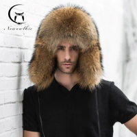 Natural Color Fur Hat Siberian Style Fur Hat Raccoon Full Ushanka Hat for middle-aged cotton cap Lei Feng hat Winter hat