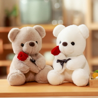 可愛抱玫瑰泰迪熊公仔小熊毛絨玩具布娃娃送男女朋友生日畢業禮物