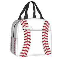 Baseball Lace Lunch Bag for Camping Travel Portable Picnic Insulated Cooler Thermal Lunch Box Women Kids Tote Container
