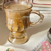 【買2送1】浮雕玻璃杯水杯高腳拿鐵咖啡杯帶把下午茶杯 三木優選