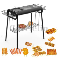 Large Portable Folding BBQ Grill Stove Camping Person Outdoor BBQ Rack Household Smokeless Charcoal Grill Table