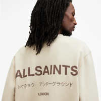 【ALLSAINTS】UNDERGROUND 純棉LOGO長袖衛衣-米 M033NB(寬鬆版型)
