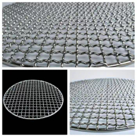 Stainless Steel 1pc BBQ Pan Round BBQ Grill Roast Mesh Net Non-stick Barbecue Baking Pan