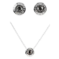 【COACH】圓形耳針式耳環+圓形水鑽項鍊(銀色)
