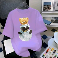 Kaos Atasan dewasa WANITA T-shirt kaos Oblong Distro MOTIF BEAR L Ungu