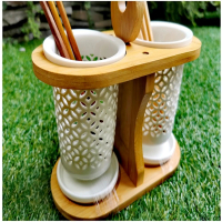 【May Shop】一木一匠陶瓷筷子筒瀝水筷子架家用雙排餐具收納盒