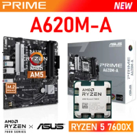 ASUS PRIME A620M-A AM5 Motherboard AM5 Kit + Ryzen 5 7600X CPU + Kingston DDR5 5200MHz 16GB*2pcs Office A620 Mainboard PCIE 4.0