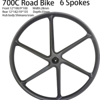 700C Carbon Road Bike Wheel 6 Spokes Disc Brake Gravel Bicycle Wheelset Center Lock 6 Bolts 12x100 12x142 9x100 10x135 Wheel