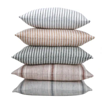 Thick Tan Olive Flax Linen Striped Cushion Cover 65x65cm Large Decorative Pillow Cover for Sofa Livingroom Decor Pillowcase