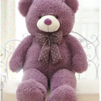 lovely teddy bear doll candy colours purple teddy bear with spots bow plush toy doll birthday gift about 80cm