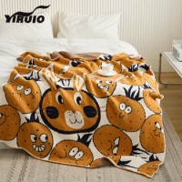 YIRUIO Kawaii Emotion Decorative Blanket Cute Cartoon Rabbit Winter Warm Fluffy Downy Microfiber Knitted Bed Sofa Soft Blankets