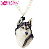 Bonsny Statement Acrylic Novelty Siberian Husky Dog Necklace Pendant Chain Choker Cute Animal Jewelry For Women Girl Ladies Teen